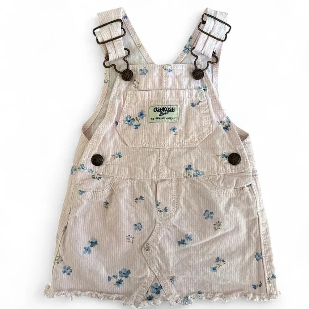 OshKosh B’gosh Baby Girl Pink Floral Short Overalls | 9 Months